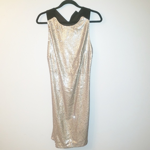 Badgley Mischka Belle Gold Sequin Cocktail Dress - Picture 3 of 6